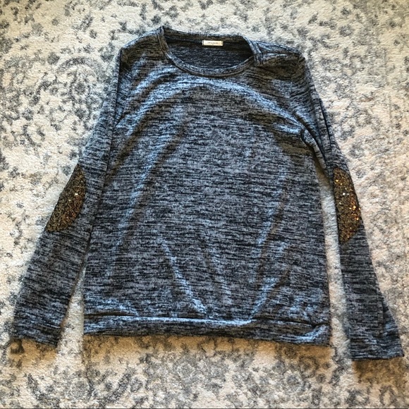 12 Pm By Mon Ami Tops - Gold sequin elbow fleece sweater